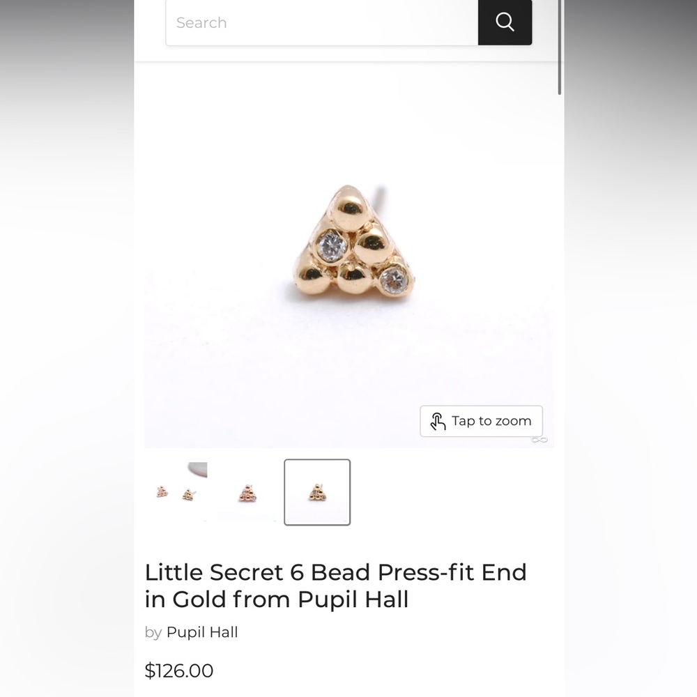 Pupil Hall - Little Secret x 6 - solid yellow gold & diamond - threadless end